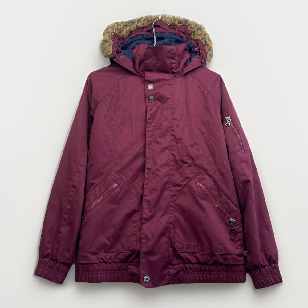 Burton DryRide Wom XS Jacket Burgundy Fur Trimmed Hood Snowboard / Ski Jacket